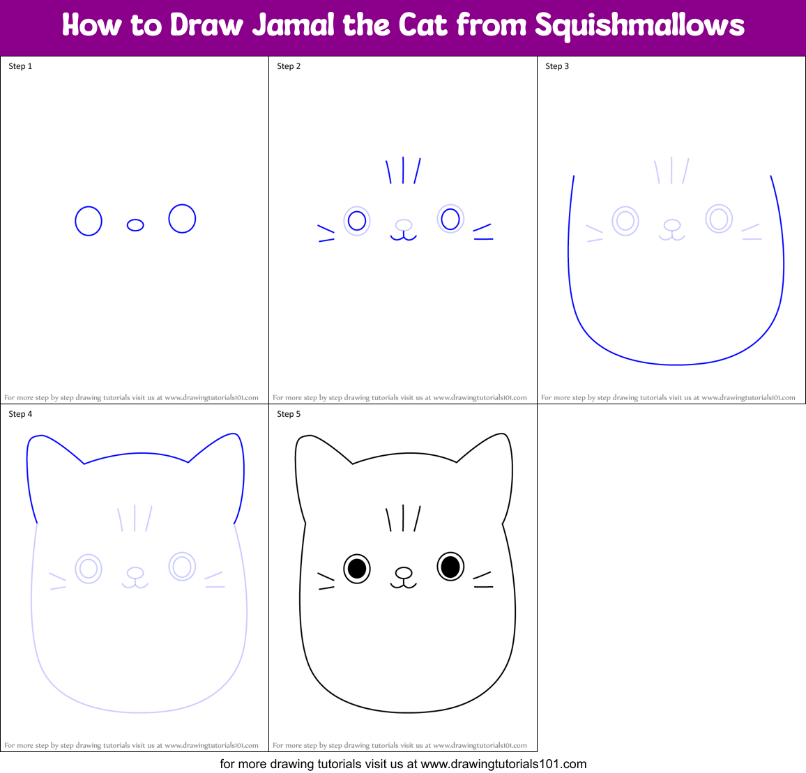 How to Draw Jamal the Cat from Squishmallows Printable Step by Step