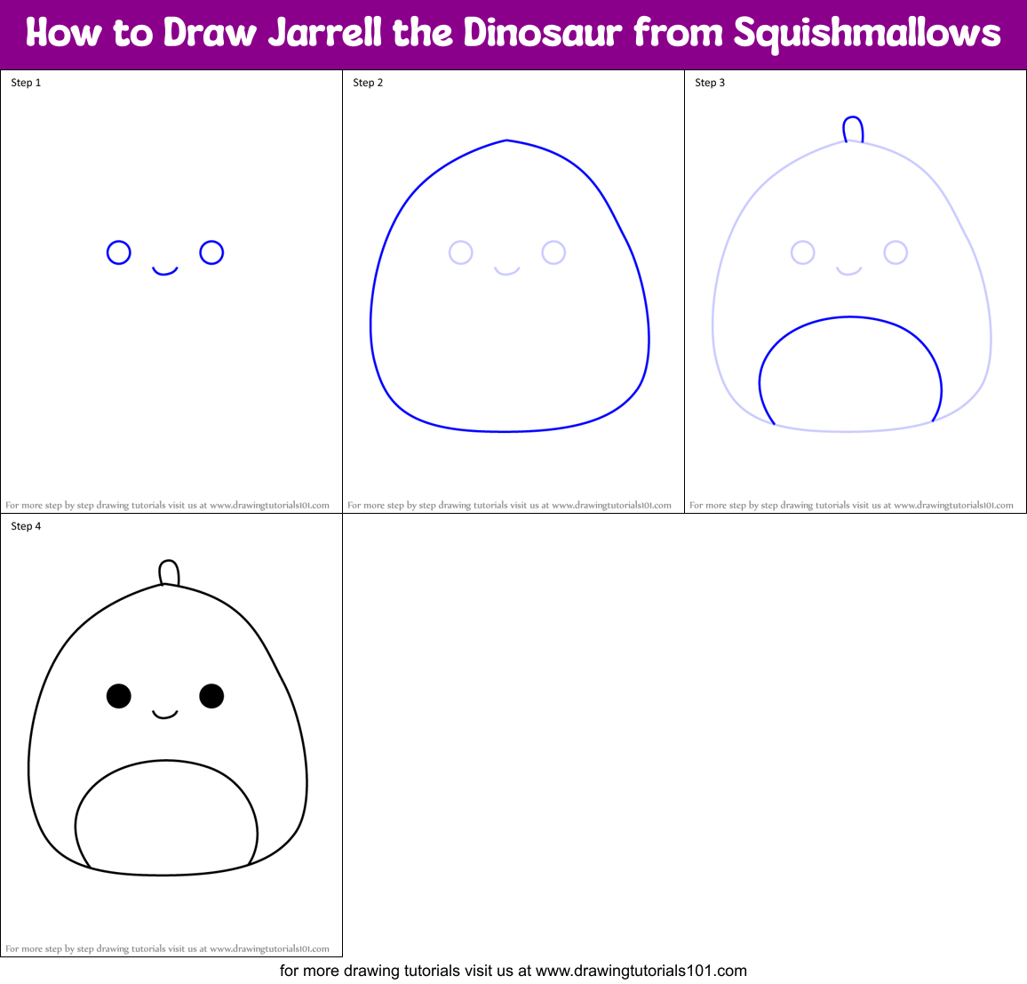 How to Draw Jarrell the Dinosaur from Squishmallows Printable Step by Step