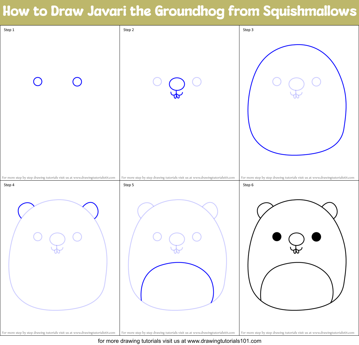 How to Draw Javari the Groundhog from Squishmallows Printable Step by Step