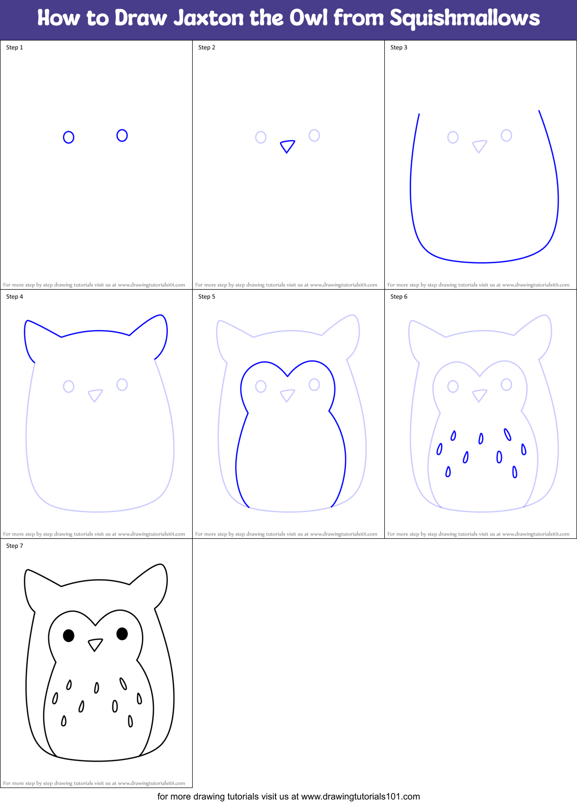 How to Draw Jaxton the Owl from Squishmallows Printable Step by Step