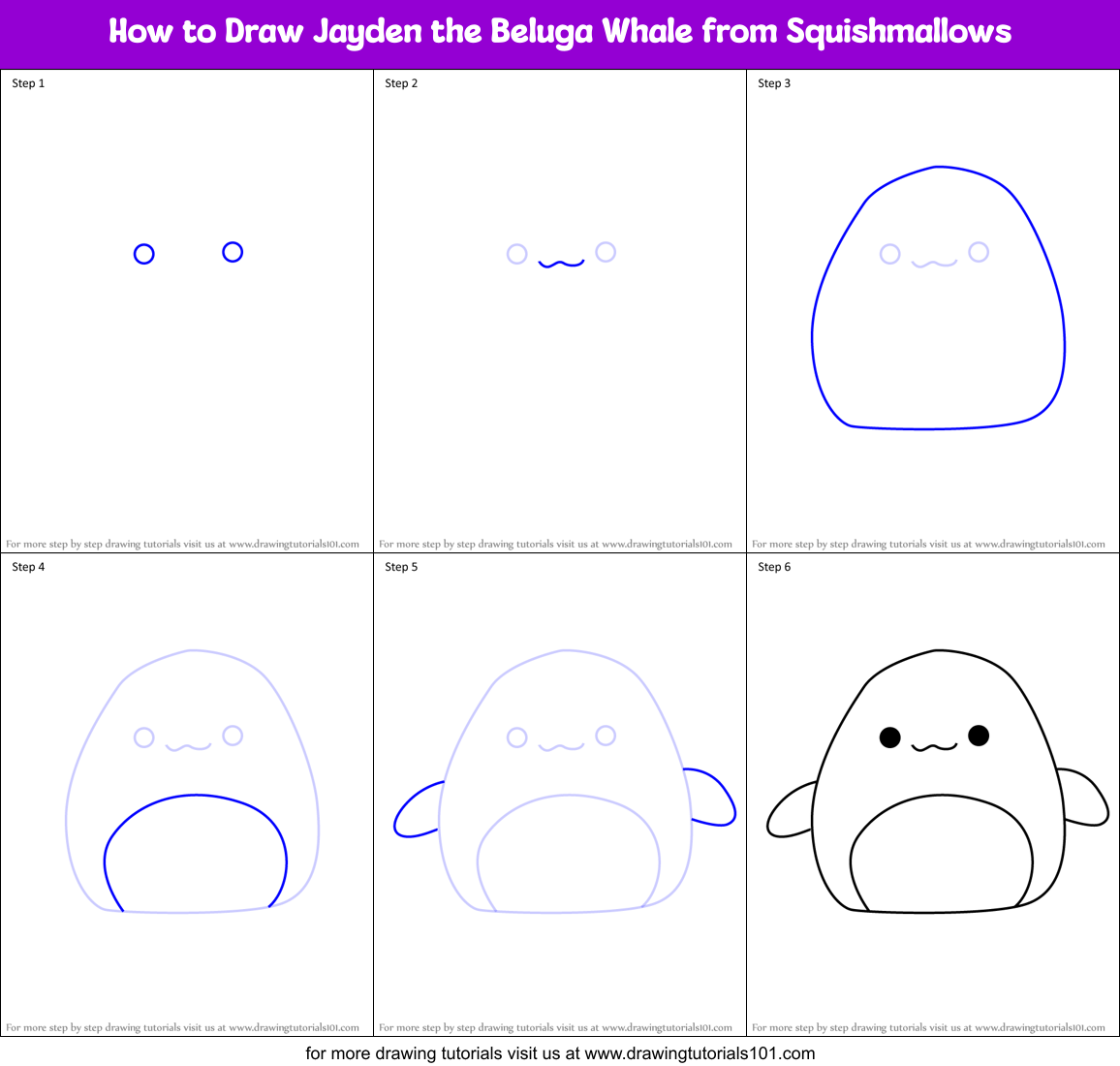 How to Draw Jayden the Beluga Whale from Squishmallows Printable Step by Step