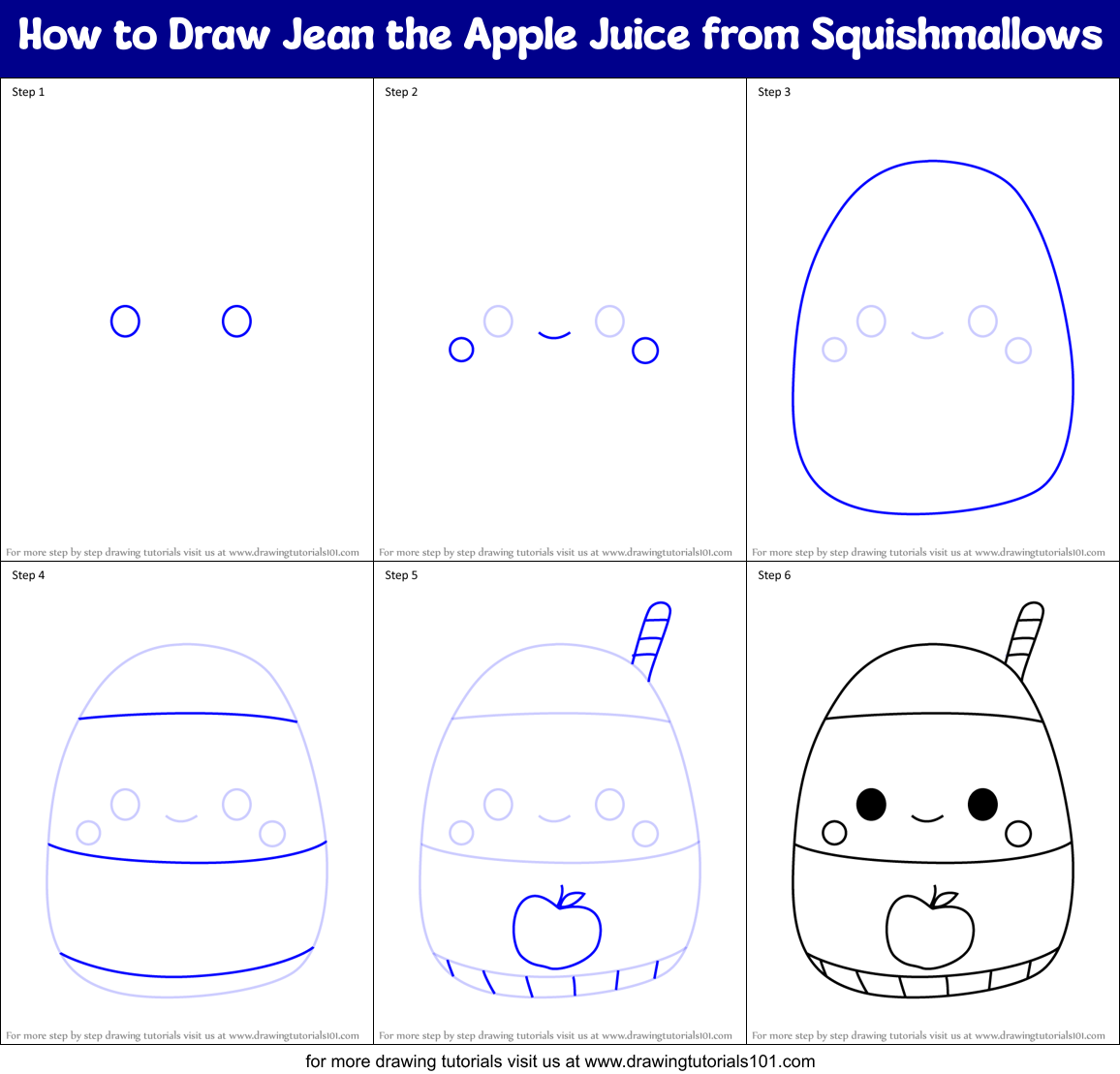 How to Draw Jean the Apple Juice from Squishmallows Printable Step by Step