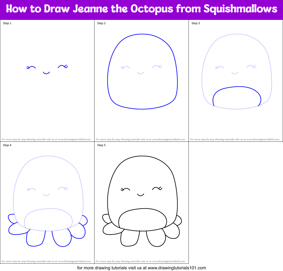 How to Draw Jeanne the Octopus from Squishmallows Printable Step by Step