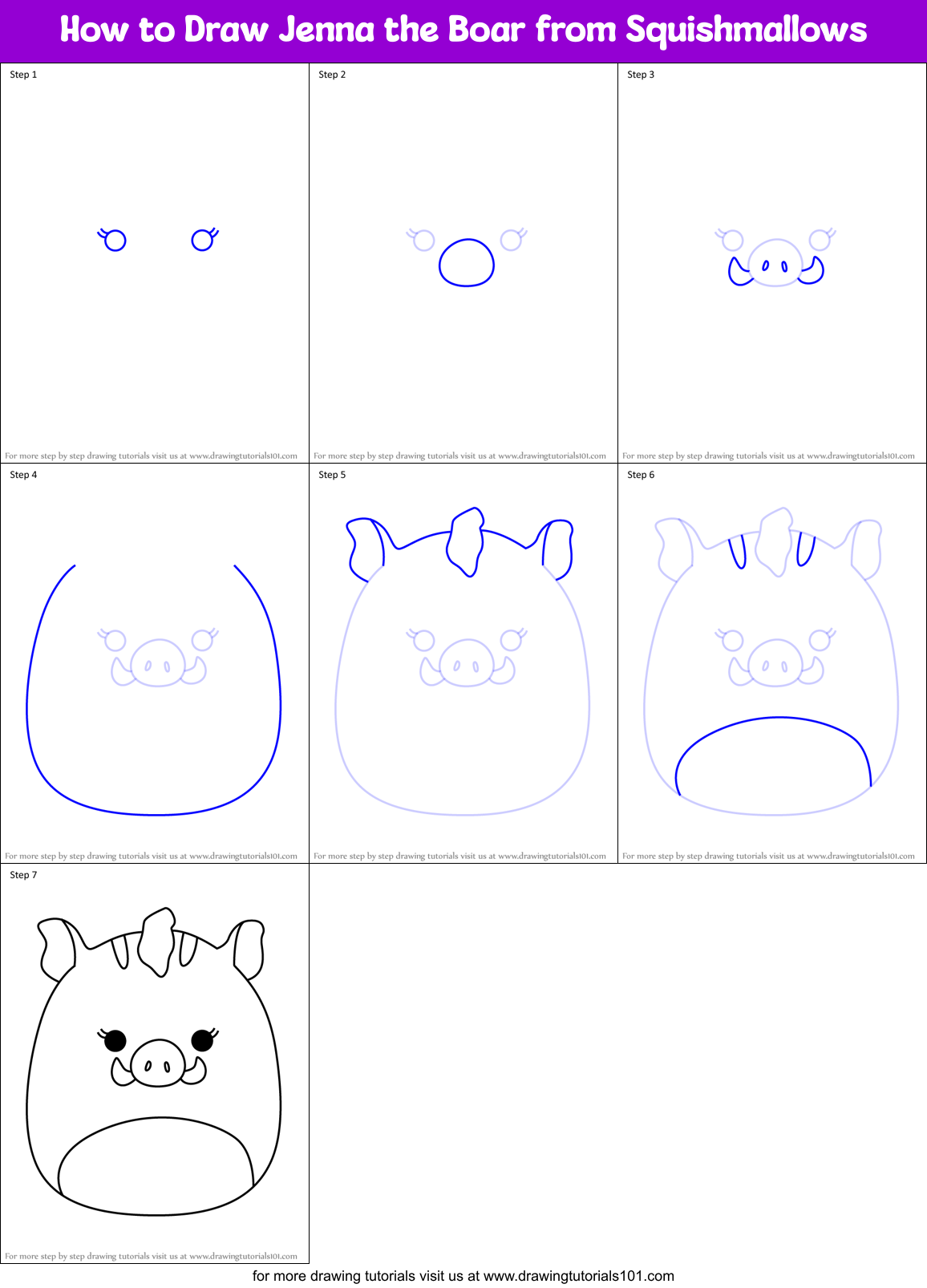How to Draw Jenna the Boar from Squishmallows Printable Step by Step