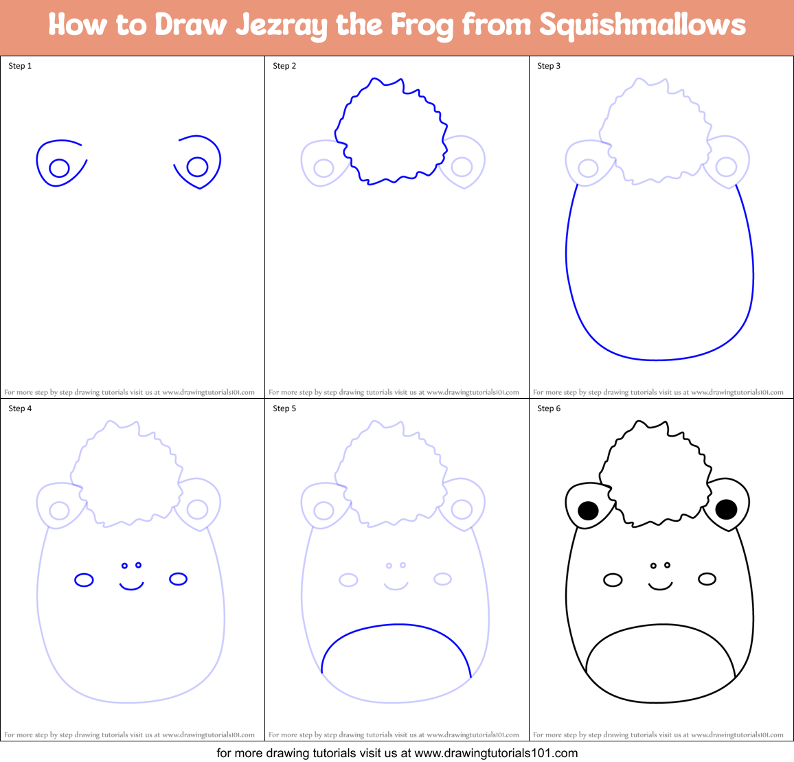 How to Draw Jezray the Frog from Squishmallows Printable Step by Step