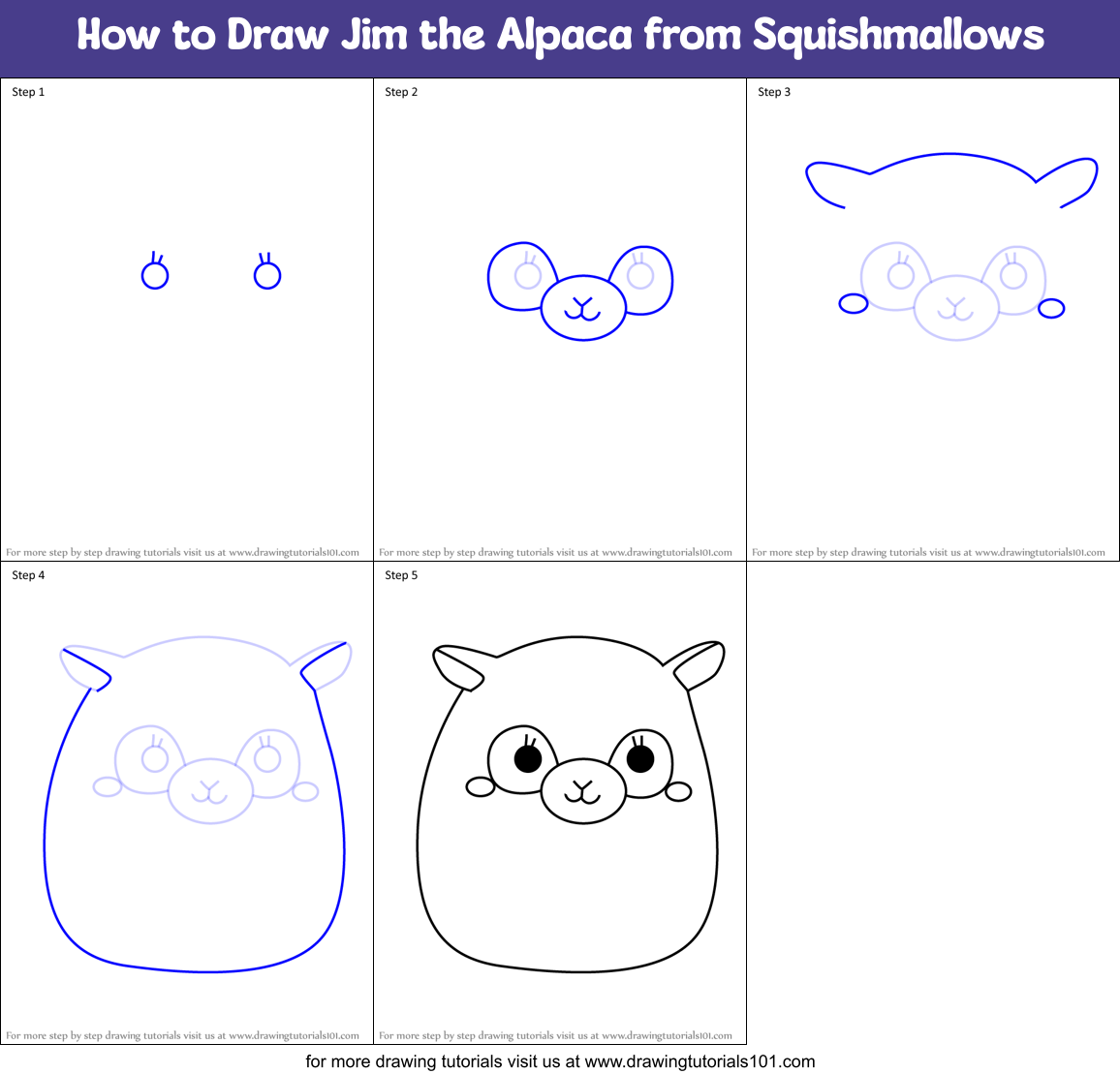 How to Draw Jim the Alpaca from Squishmallows Printable Step by Step