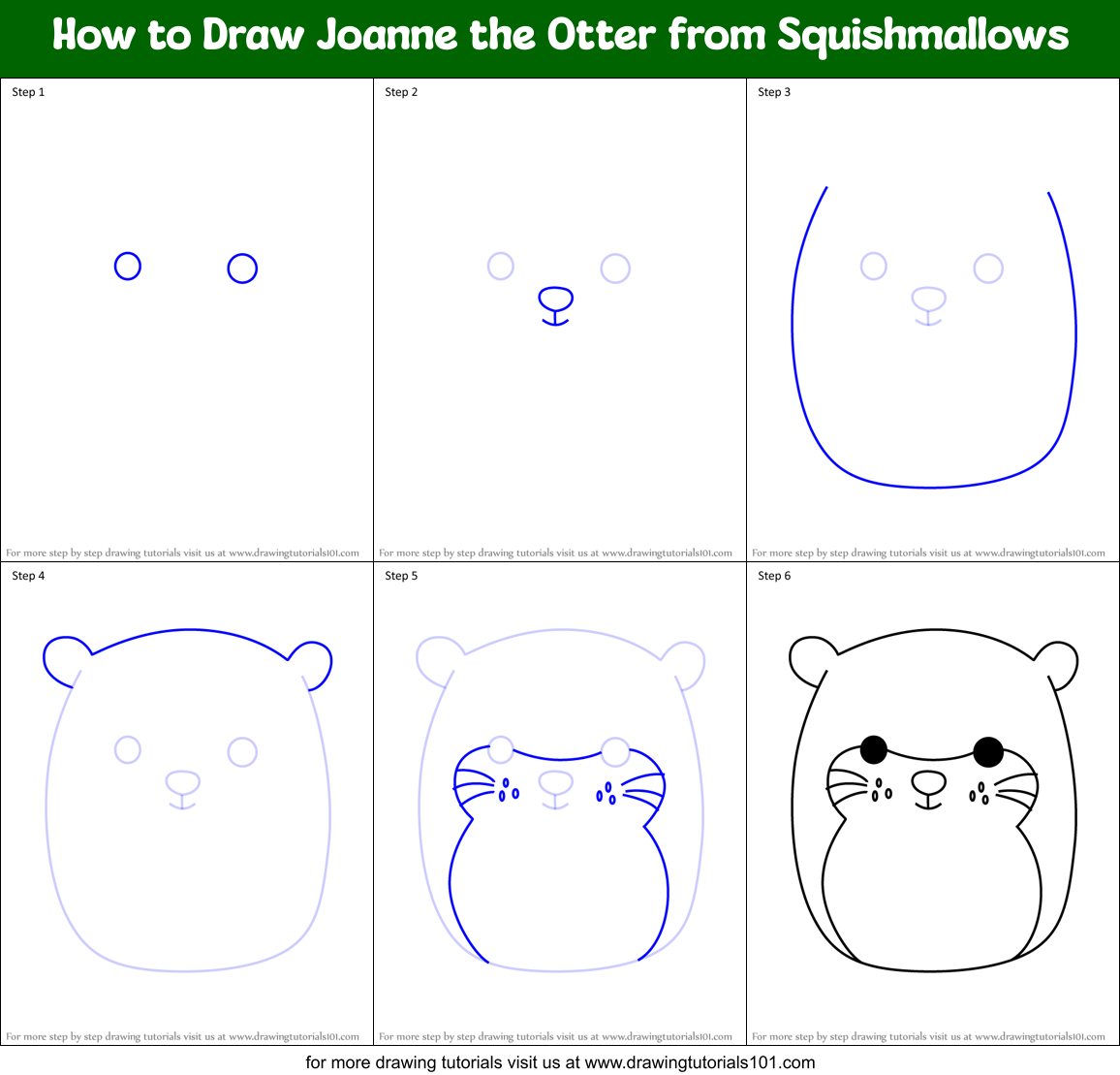 How to Draw Joanne the Otter from Squishmallows Printable Step by Step