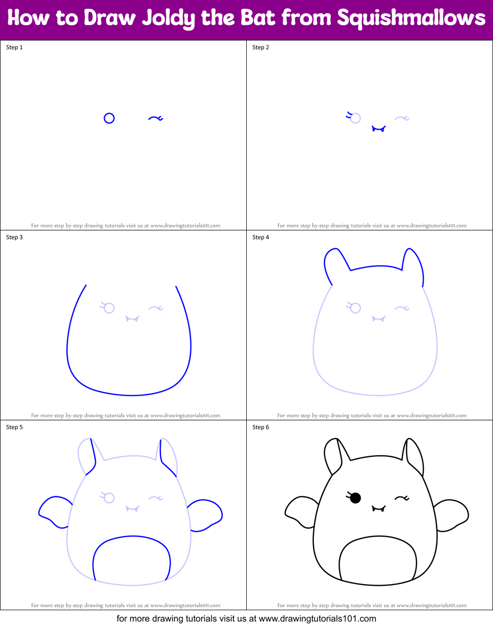How to Draw Joldy the Bat from Squishmallows Printable Step by Step