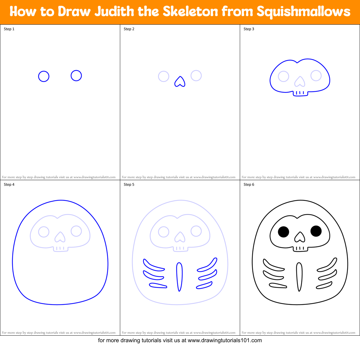 How to Draw Judith the Skeleton from Squishmallows Printable Step by Step