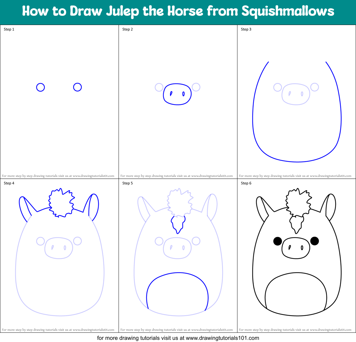 How to Draw Julep the Horse from Squishmallows Printable Step by Step