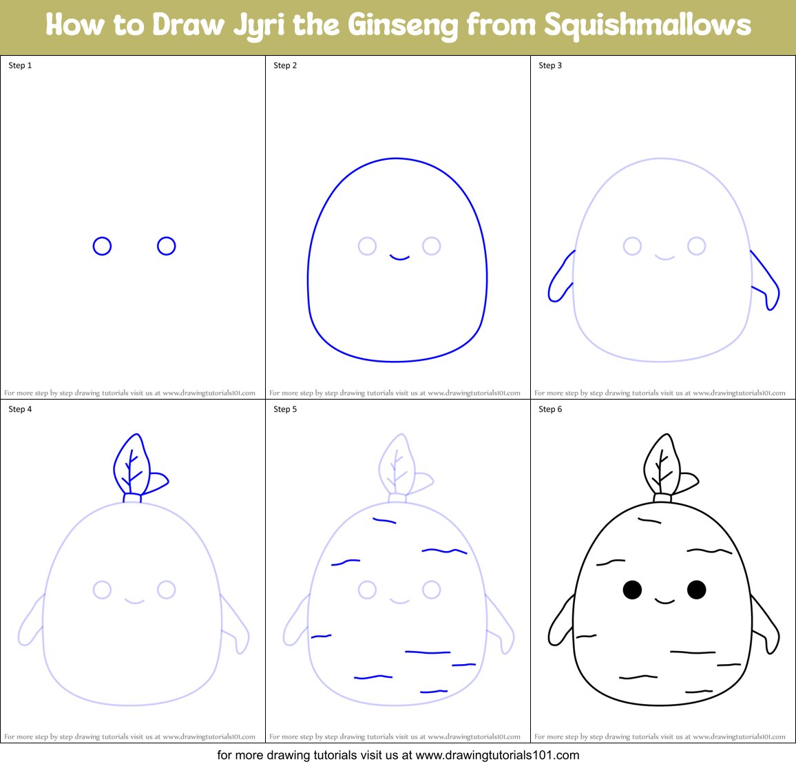 How to Draw Jyri the Ginseng from Squishmallows Printable Step by Step
