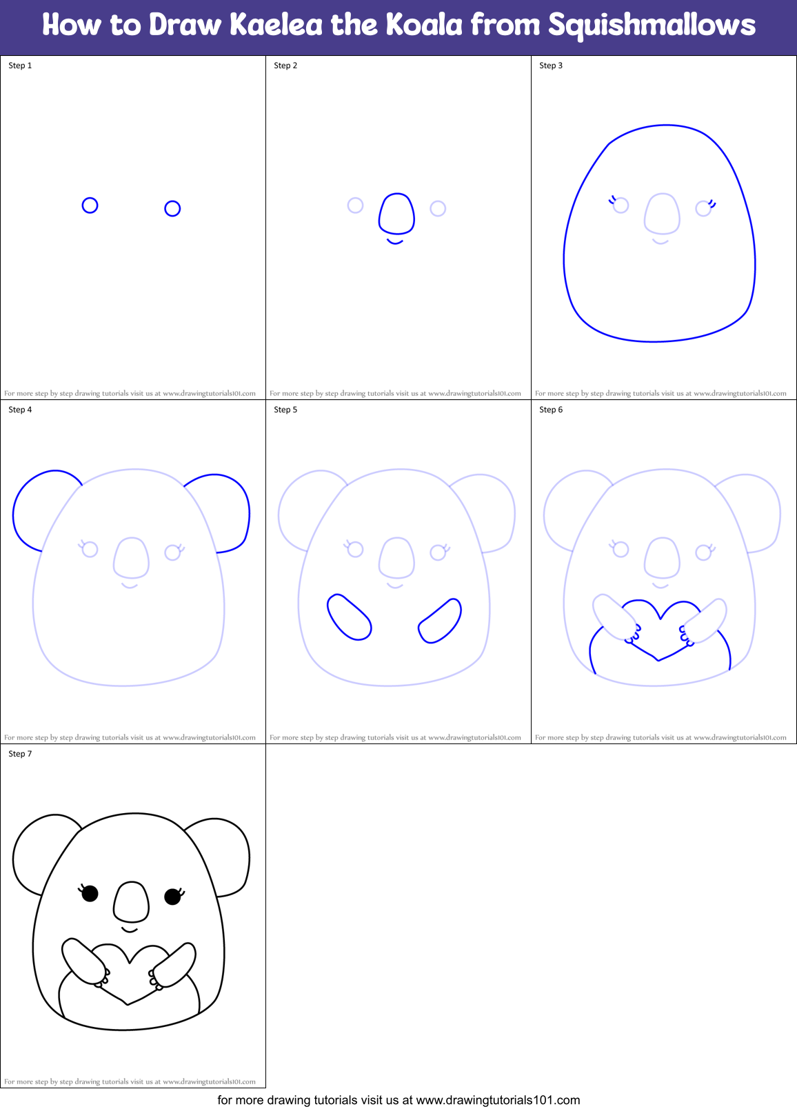 How to Draw Kaelea the Koala from Squishmallows Printable Step by Step