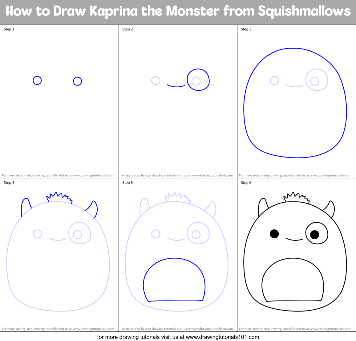 How to Draw Kaprina the Monster from Squishmallows Printable Step by Step
