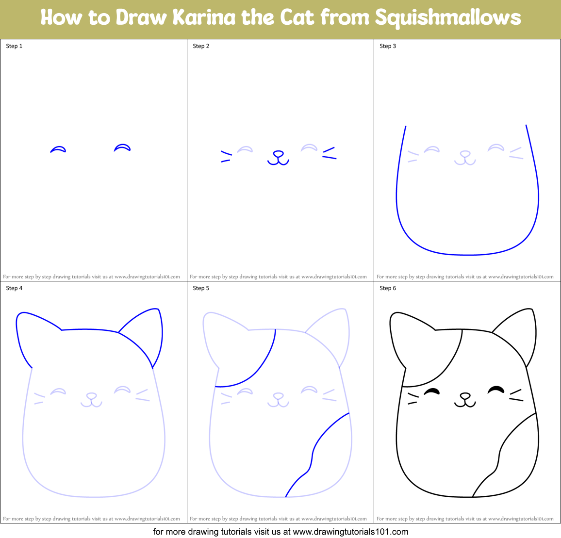 How to Draw Karina the Cat from Squishmallows Printable Step by Step