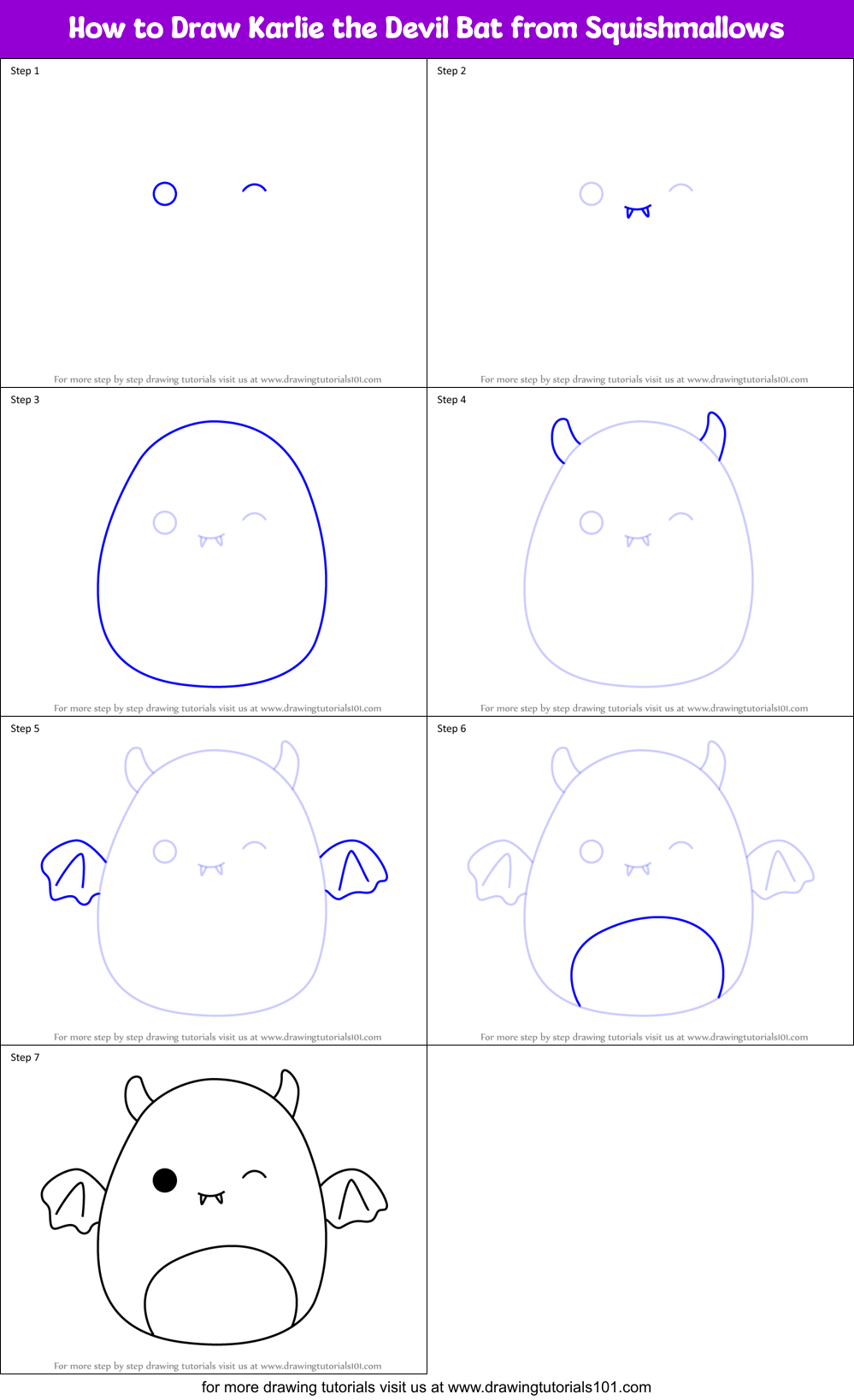 How to Draw Karlie the Devil Bat from Squishmallows Printable Step by Step