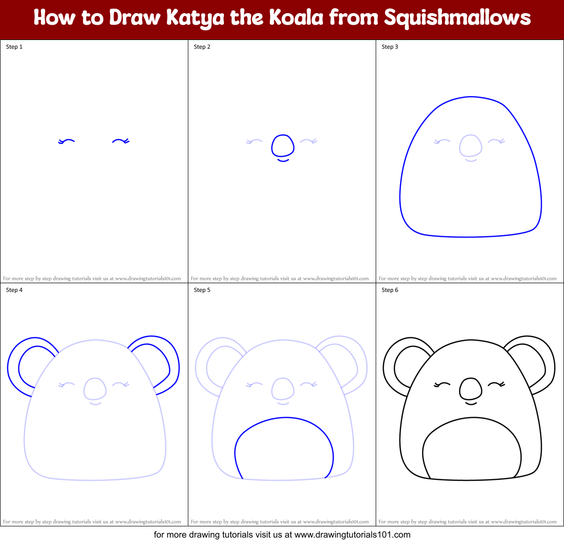 How to Draw Katya the Koala from Squishmallows Printable Step by Step