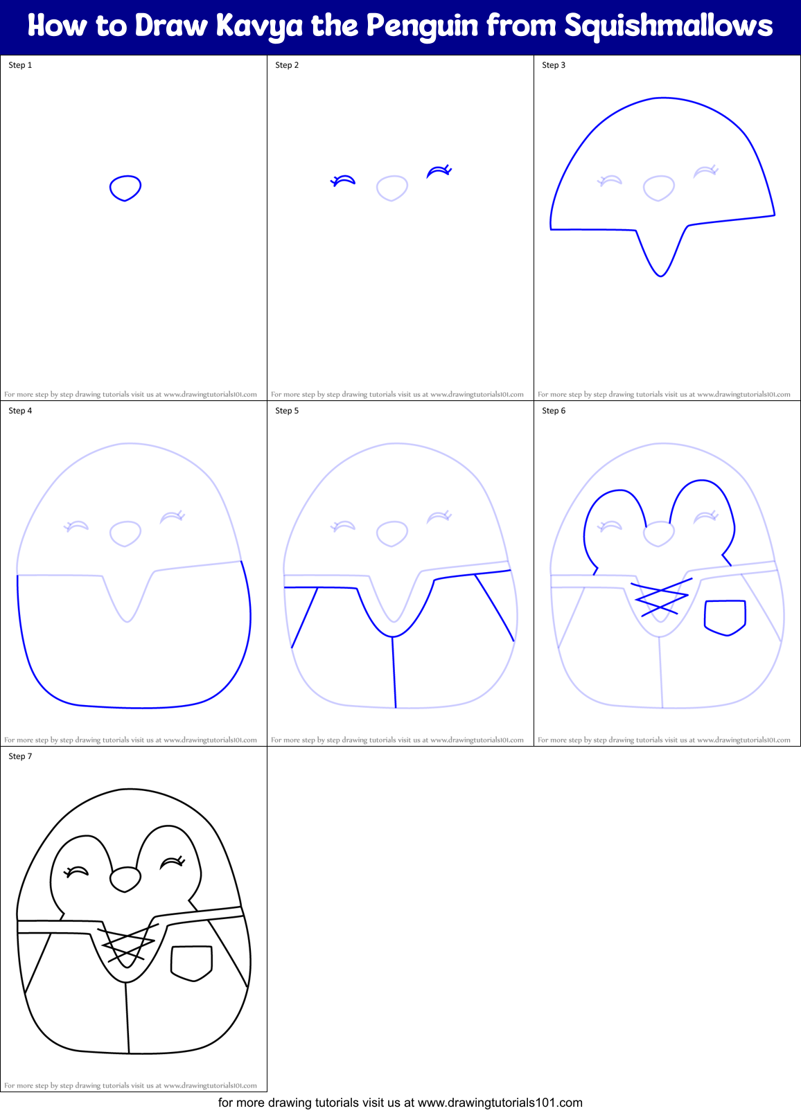 How to Draw Kavya the Penguin from Squishmallows Printable Step by Step