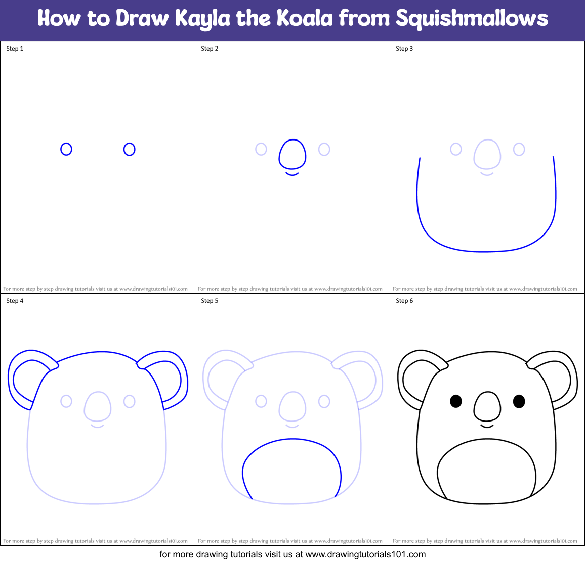 How to Draw Kayla the Koala from Squishmallows Printable Step by Step