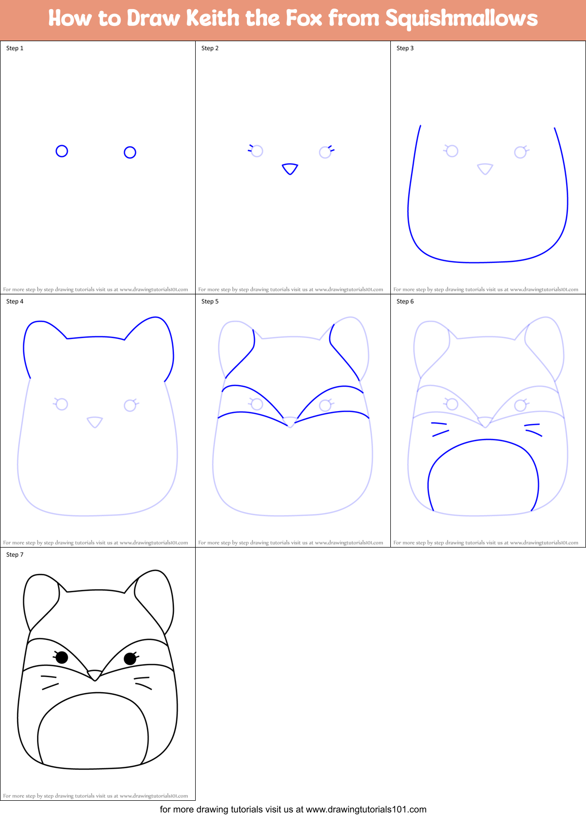 How to Draw Keith the Fox from Squishmallows Printable Step by Step