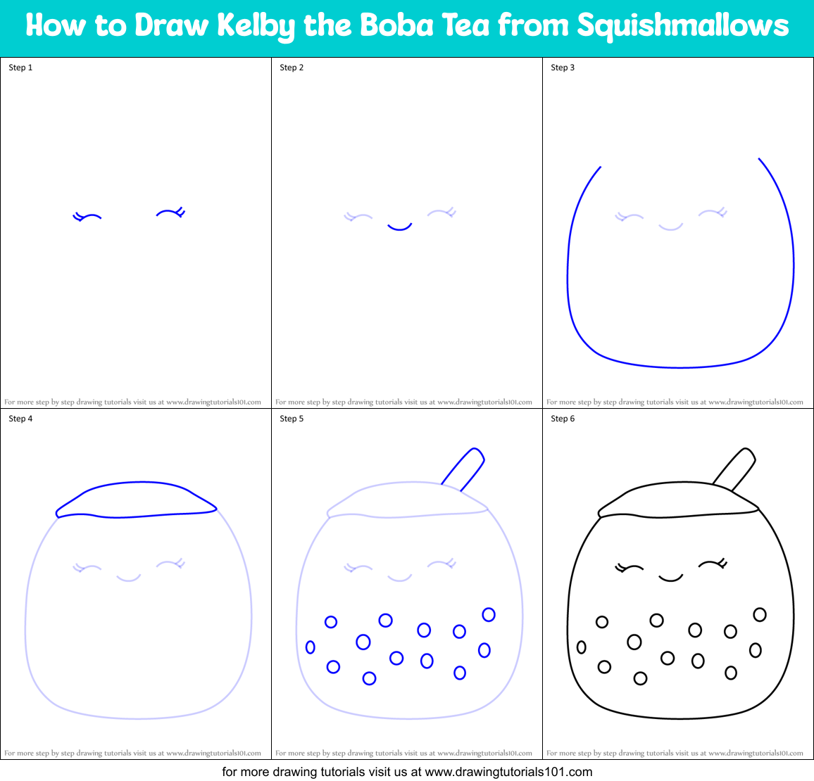 How to Draw Kelby the Boba Tea from Squishmallows Printable Step by Step