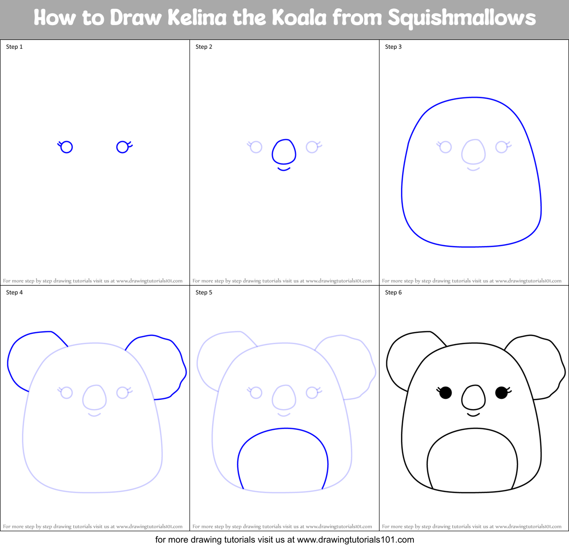 How to Draw Kelina the Koala from Squishmallows Printable Step by Step