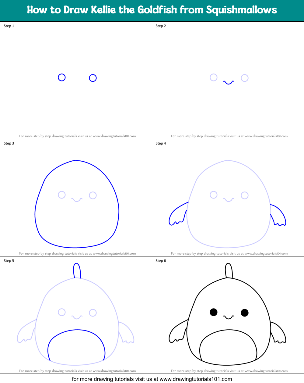 How to Draw Kellie the Goldfish from Squishmallows Printable Step by Step