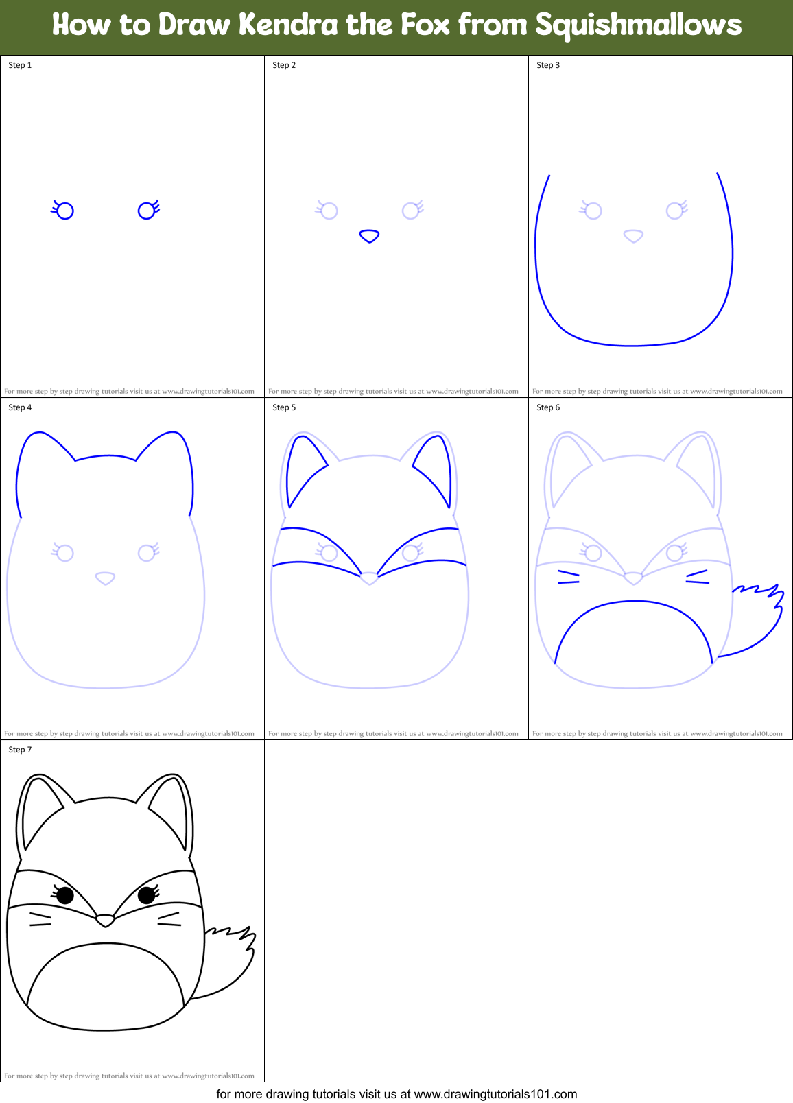 How to Draw Kendra the Fox from Squishmallows Printable Step by Step