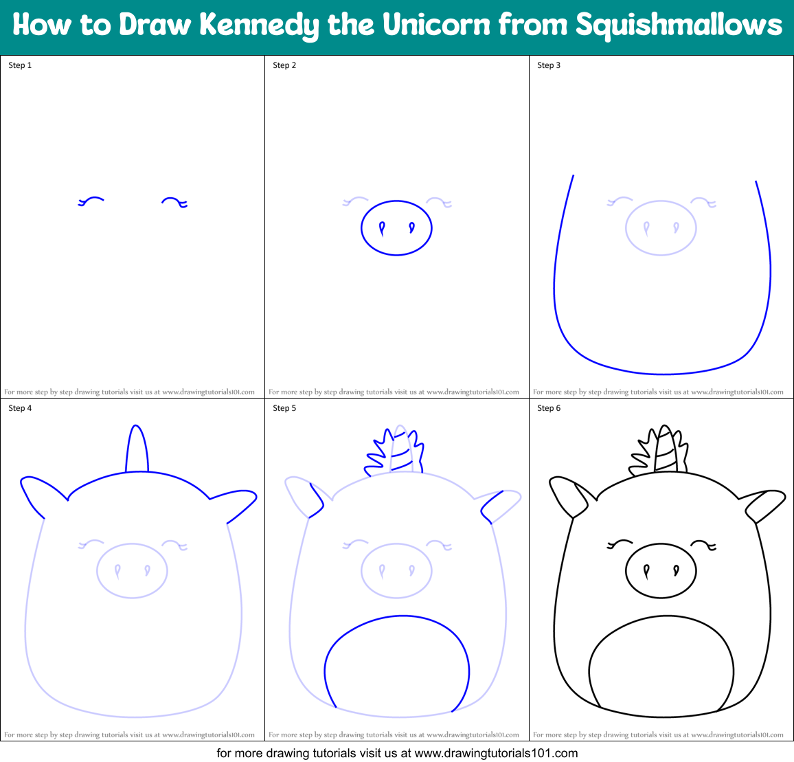 How to Draw Kennedy the Unicorn from Squishmallows Printable Step by Step