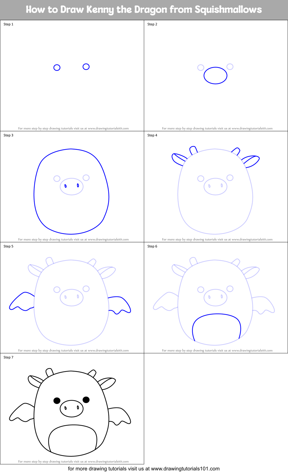 How to Draw Kenny the Dragon from Squishmallows Printable Step by Step
