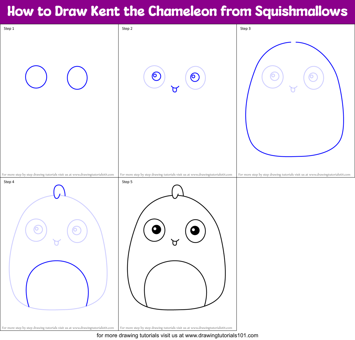 How to Draw Kent the Chameleon from Squishmallows Printable Step by Step