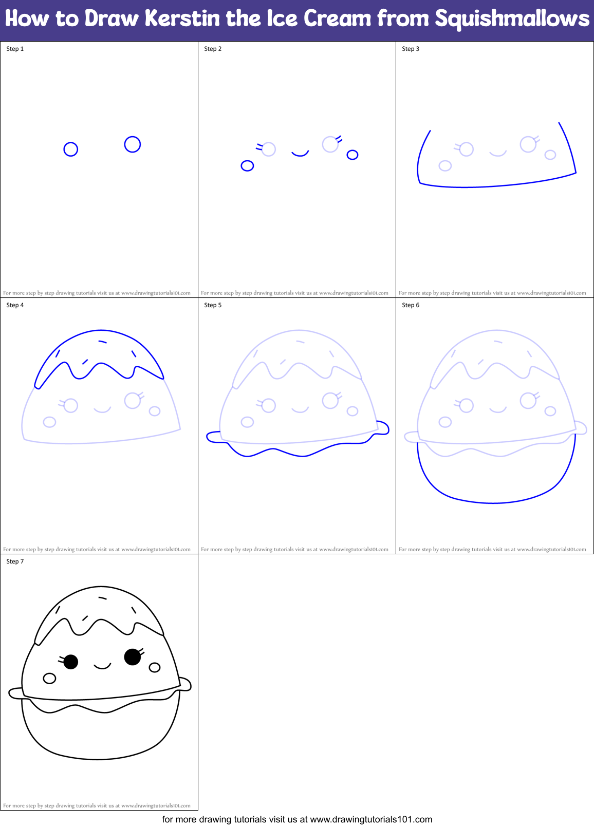 How to Draw Kerstin the Ice Cream from Squishmallows Printable Step by Step