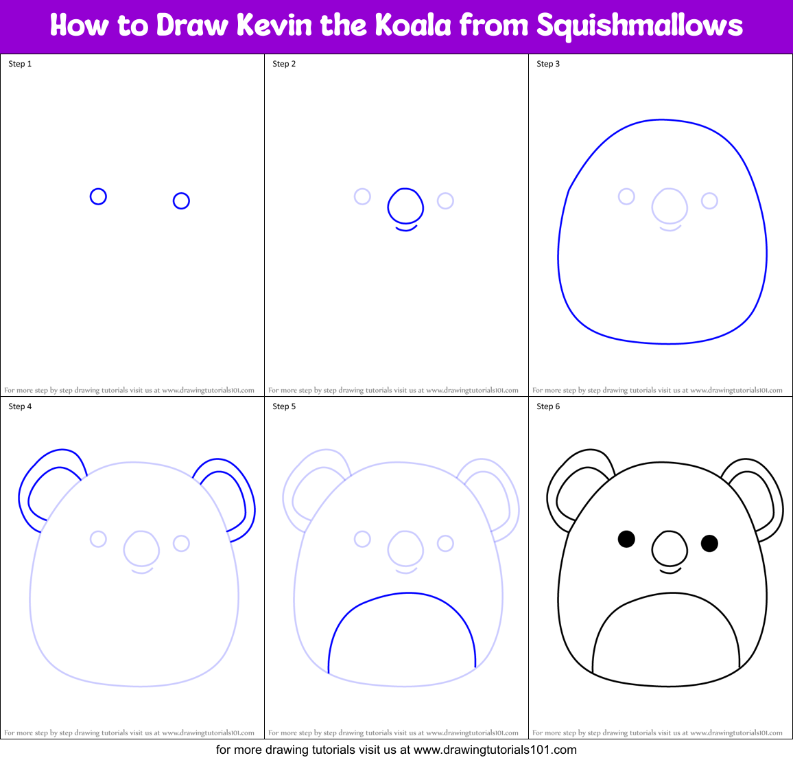 How to Draw Kevin the Koala from Squishmallows Printable Step by Step