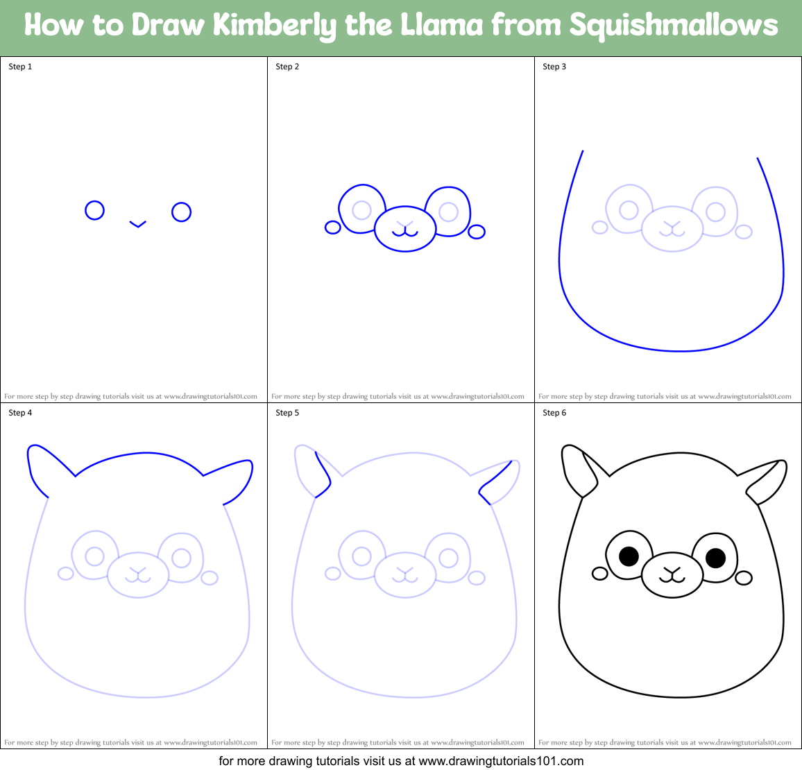 How to Draw Kimberly the Llama from Squishmallows Printable Step by Step