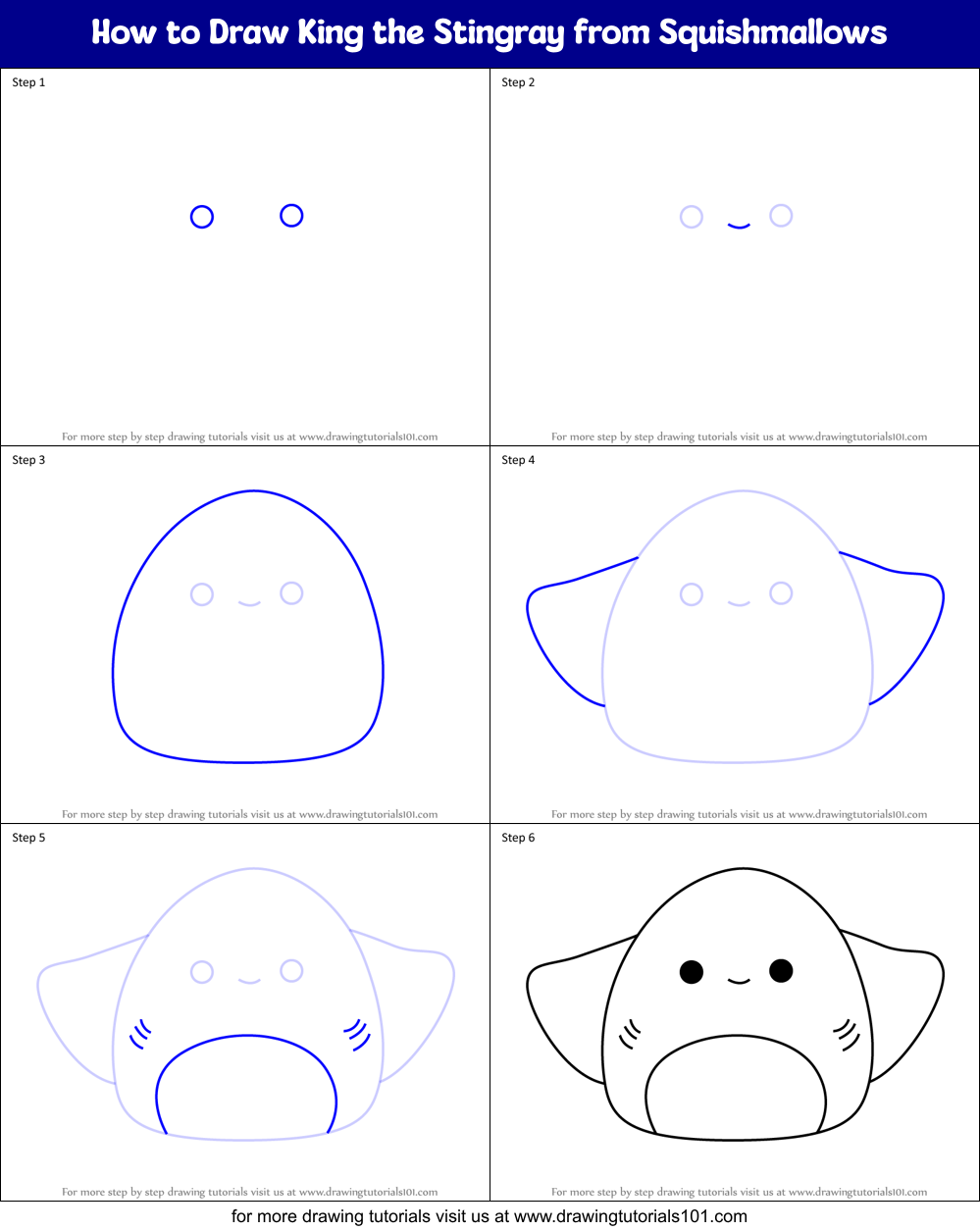 How to Draw King the Stingray from Squishmallows Printable Step by Step
