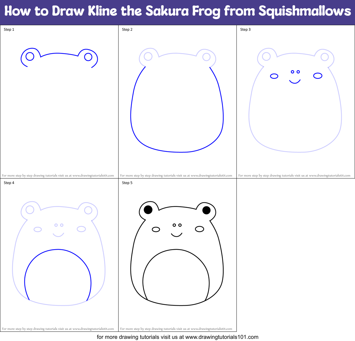 How to Draw Kline the Sakura Frog from Squishmallows Printable Step by Step