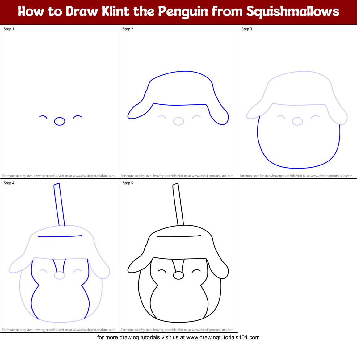 How to Draw Klint the Penguin from Squishmallows Printable Step by Step