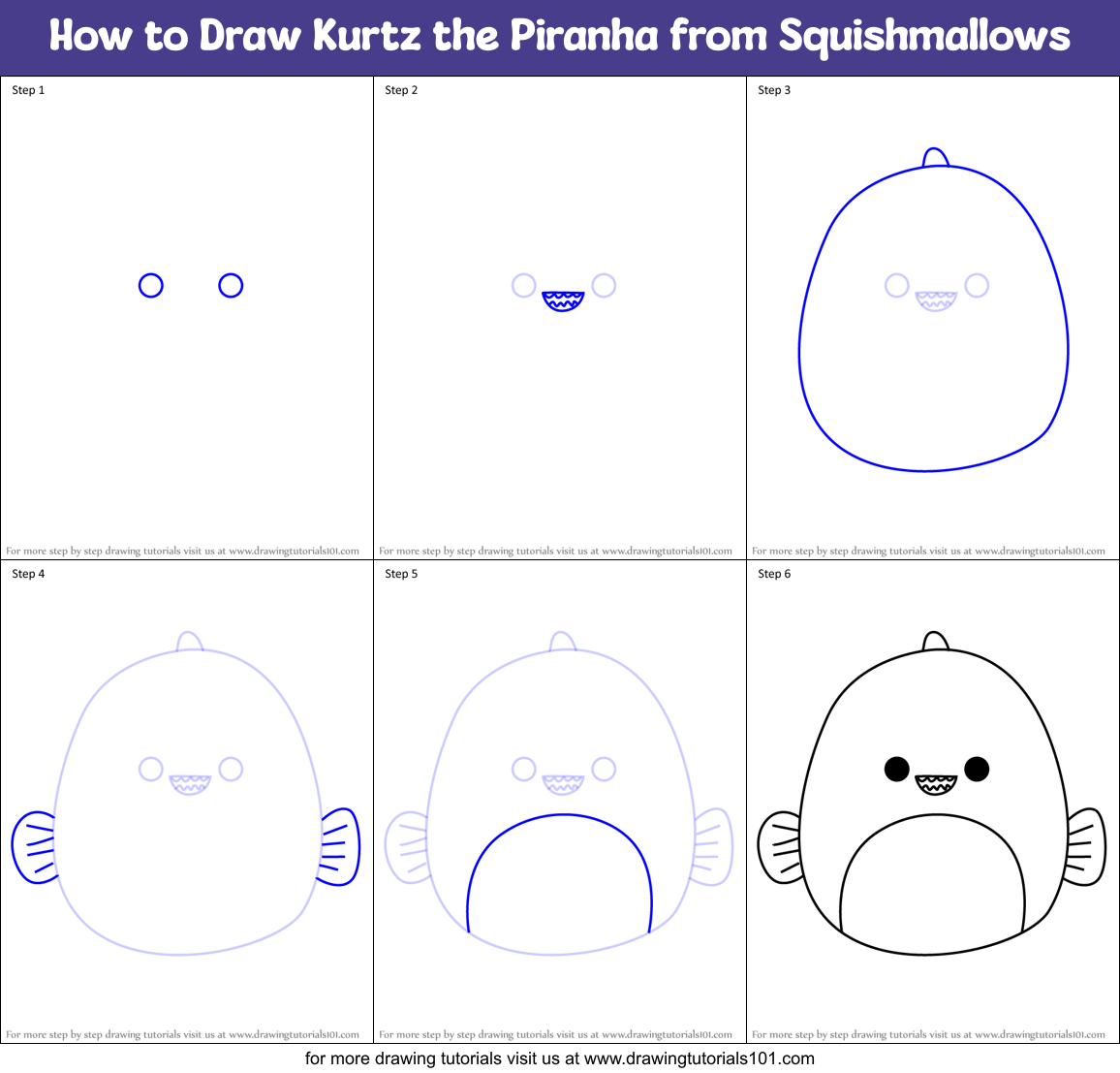 How to Draw Kurtz the Piranha from Squishmallows Printable Step by Step