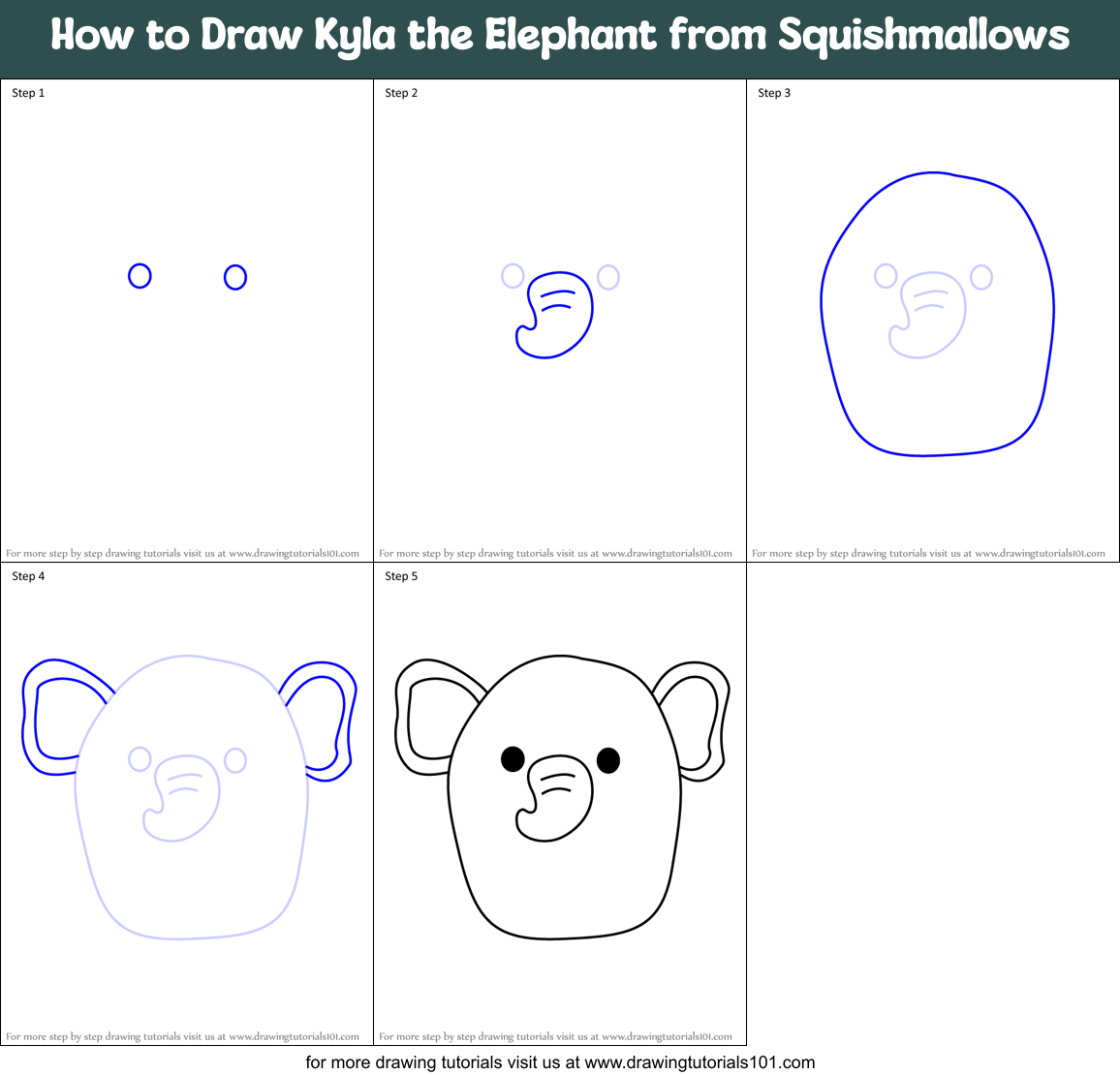 How to Draw Kyla the Elephant from Squishmallows Printable Step by Step