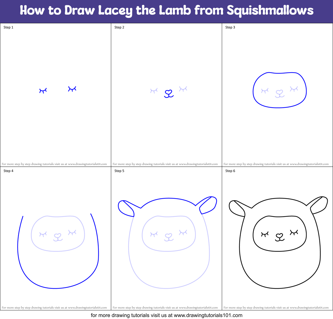 How to Draw Lacey the Lamb from Squishmallows Printable Step by Step