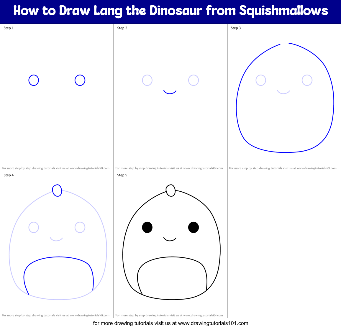 How to Draw Lang the Dinosaur from Squishmallows Printable Step by Step