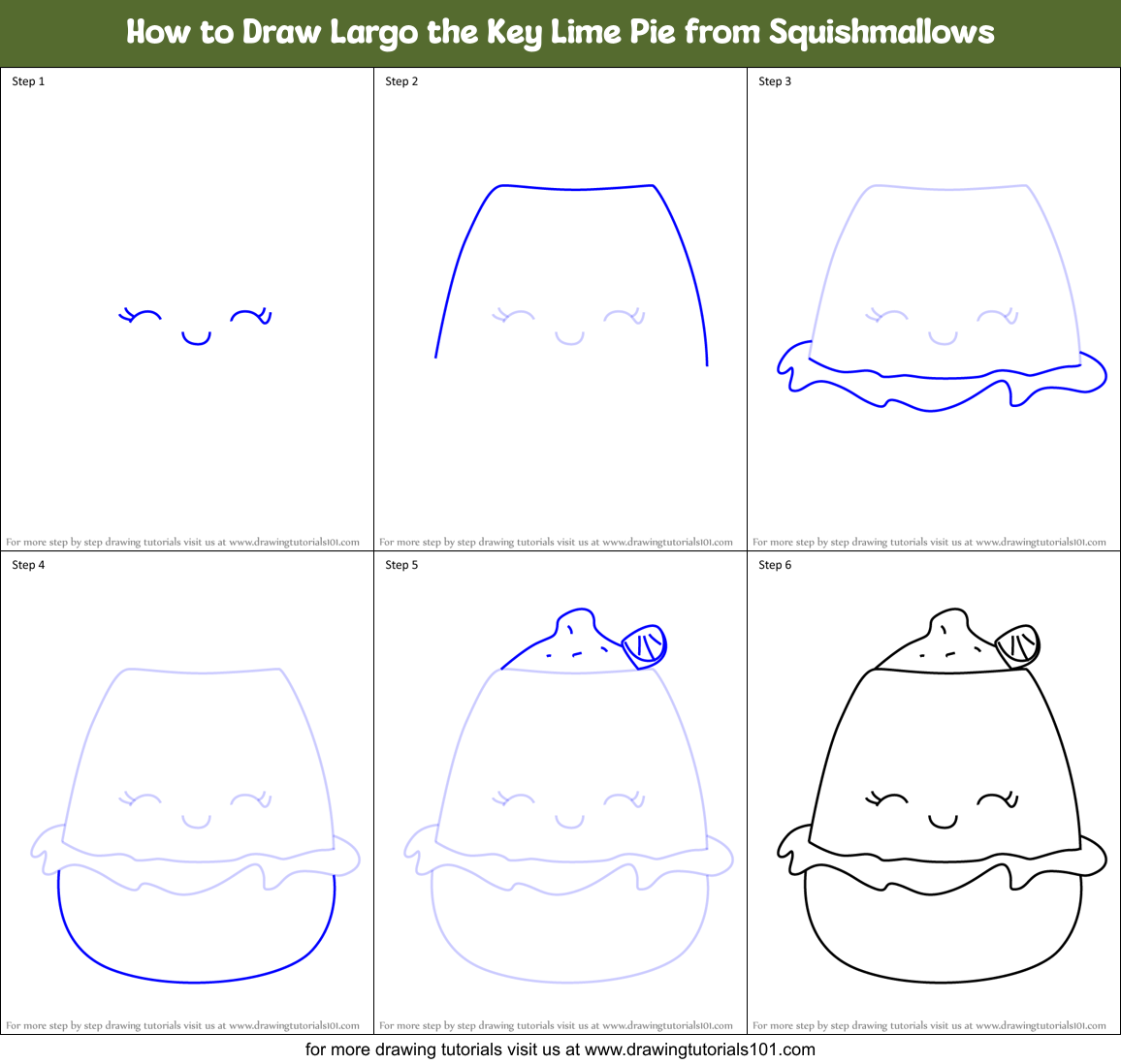 How to Draw Largo the Key Lime Pie from Squishmallows Printable Step by Step