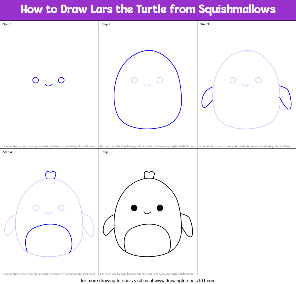 How to Draw Lars the Turtle from Squishmallows Printable Step by Step