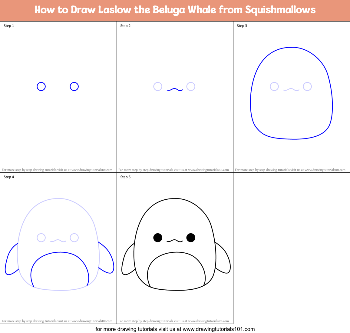 How to Draw Laslow the Beluga Whale from Squishmallows Printable Step by Step