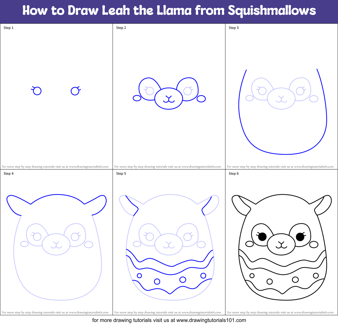 How to Draw Leah the Llama from Squishmallows Printable Step by Step