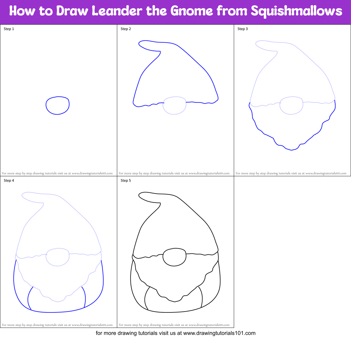 How to Draw Leander the Gnome from Squishmallows Printable Step by Step