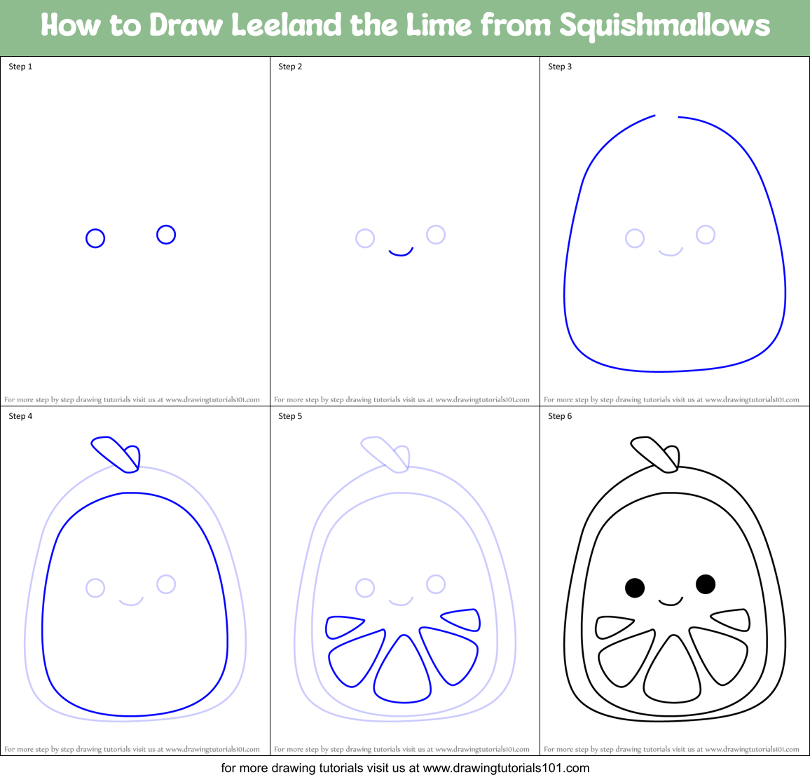 How to Draw Leeland the Lime from Squishmallows Printable Step by Step