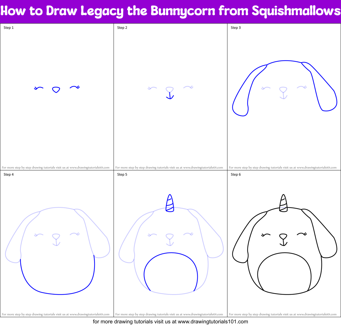 How to Draw Legacy the Bunnycorn from Squishmallows Printable Step by Step