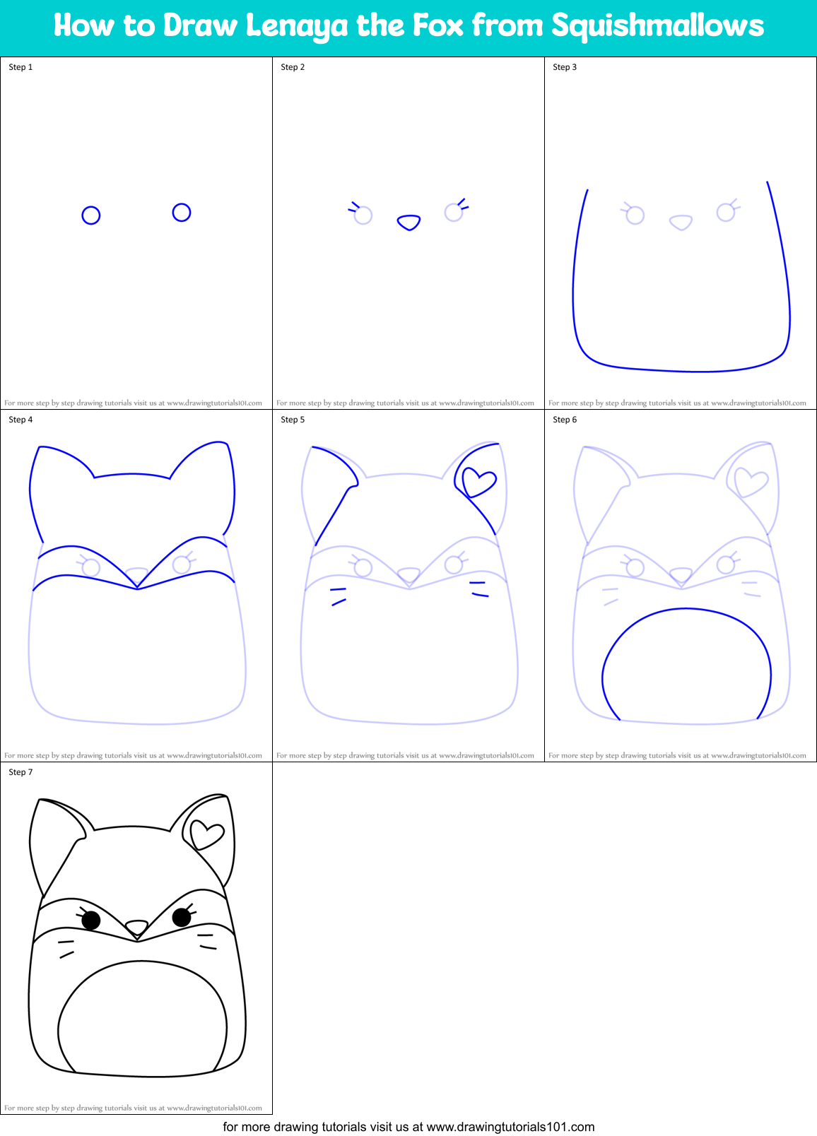 How to Draw Lenaya the Fox from Squishmallows Printable Step by Step