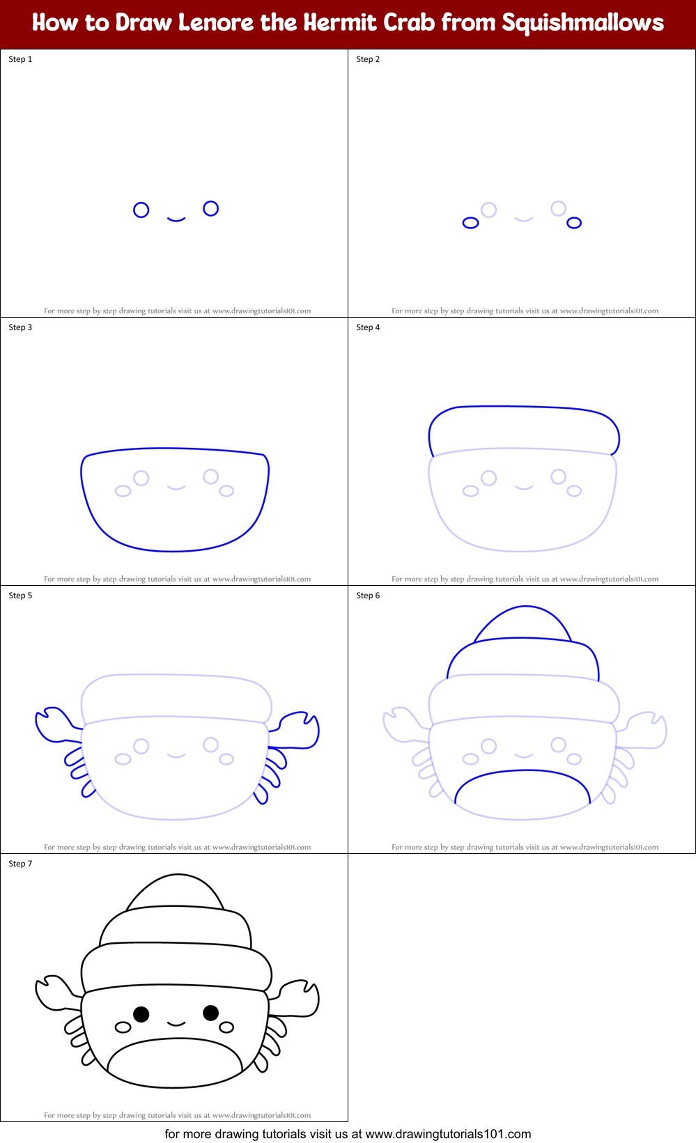 How to Draw Lenore the Hermit Crab from Squishmallows Printable Step by Step