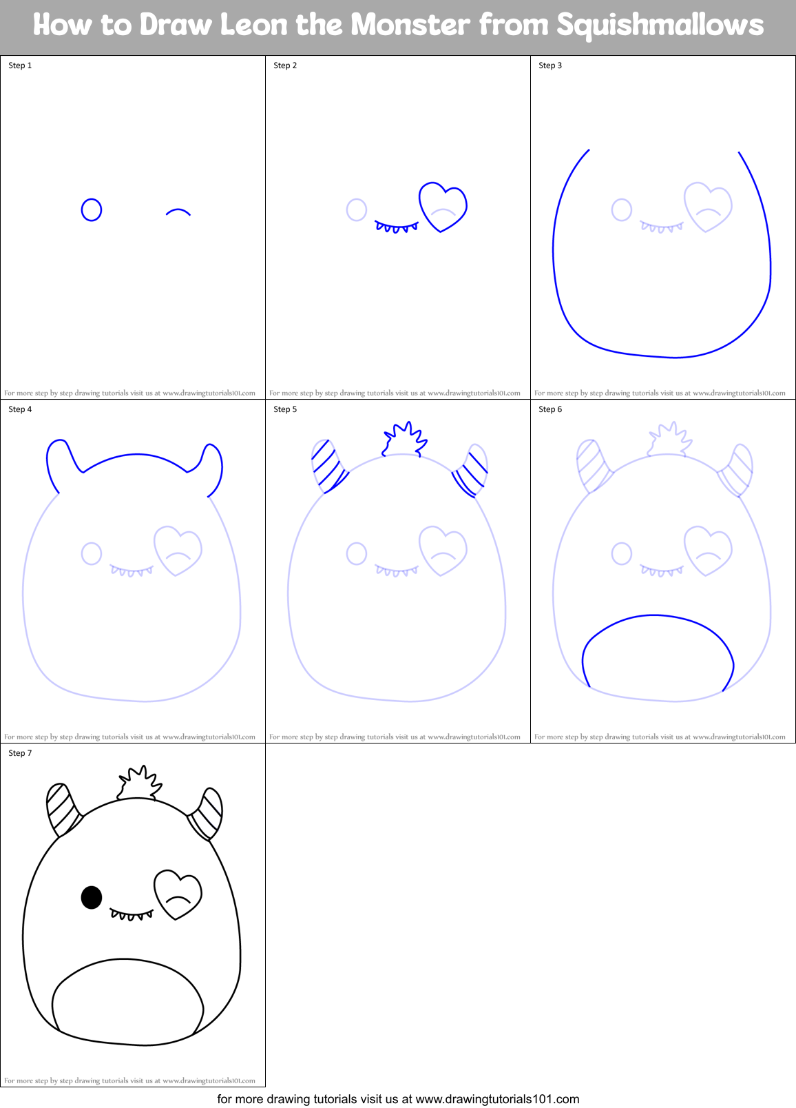 How to Draw Leon the Monster from Squishmallows Printable Step by Step